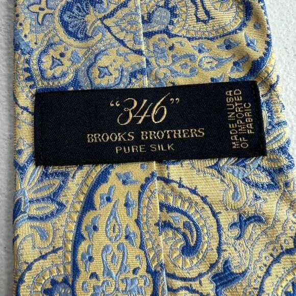 "346" Brooks Brothers Men's Tie 58" 100% Pure Silk Ivory/ Blue Paisley Floral - Picture 3 of 8
